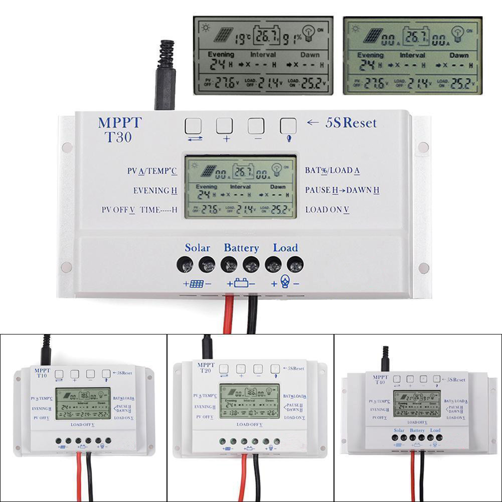 MPPT Solar Panel Regulator LCD 20A-80A 12V/24V Charge Controller 3 Timer LCD USB