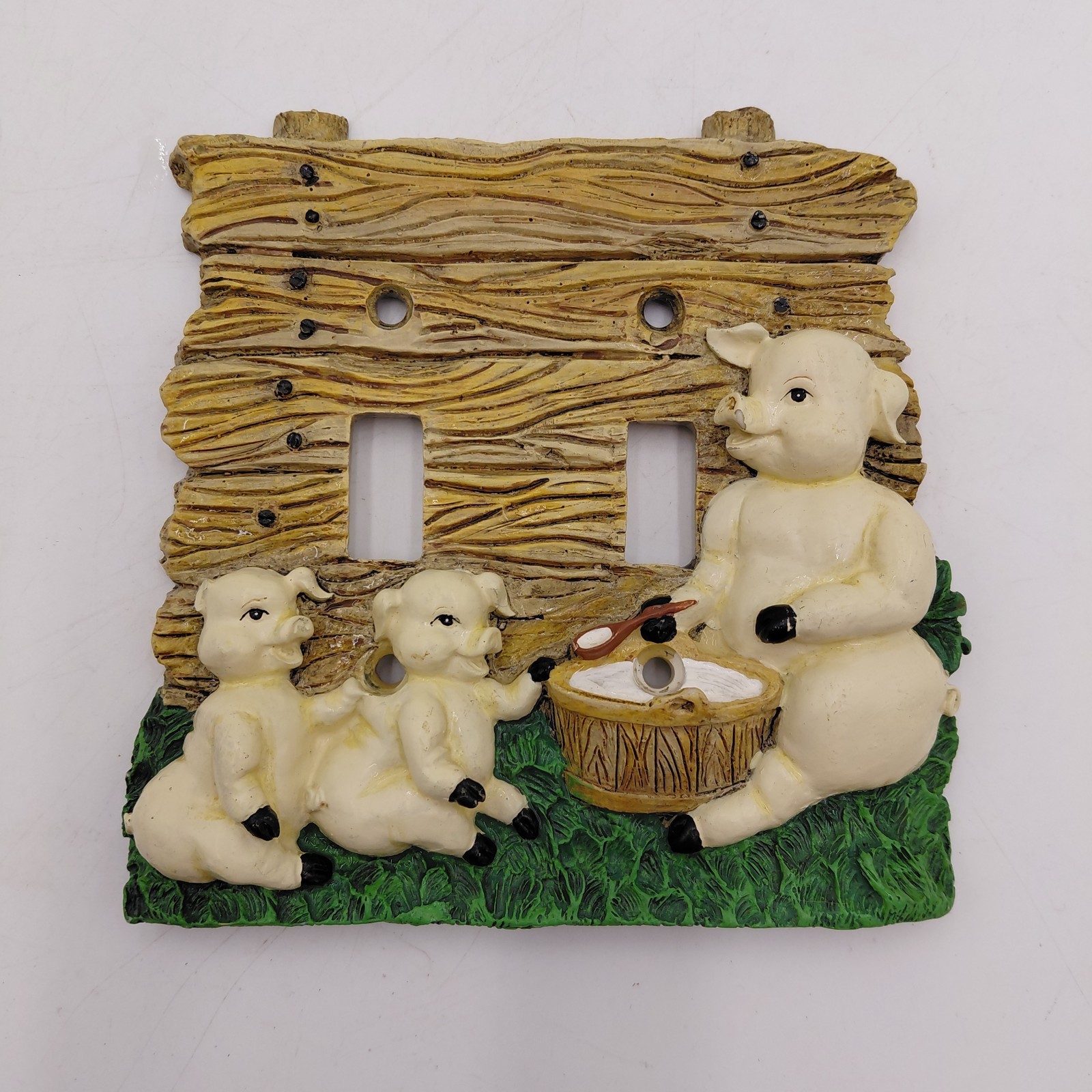 Vtg Double Light Switch Cover 3D Pigs Family Fun Whimsical Cottage Farm