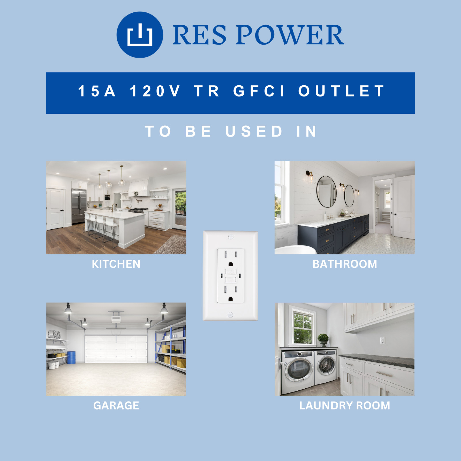 GFCI Outlet, 15 Amps 120 Volts, Tamper-Resistant, Self-Test RESGF15TR