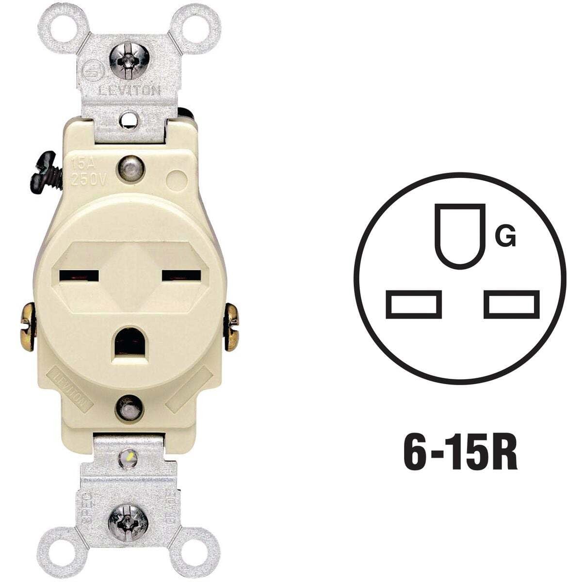 Leviton 15-Amp, 250-Volt, Narrow Body Single Receptacle, Pack of 1, Ivory