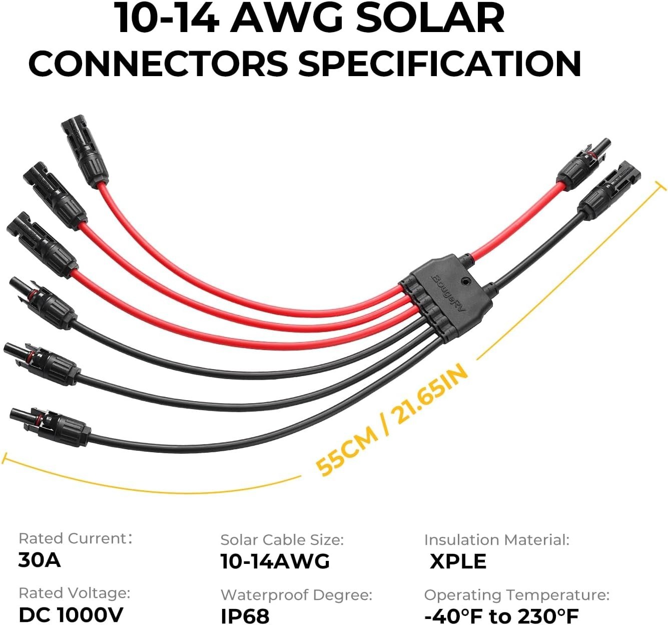 BougeRV Solar Parallel Connectors for 2-3 Solar Panels, 2 to 6 Y Branch 10AWG Ad