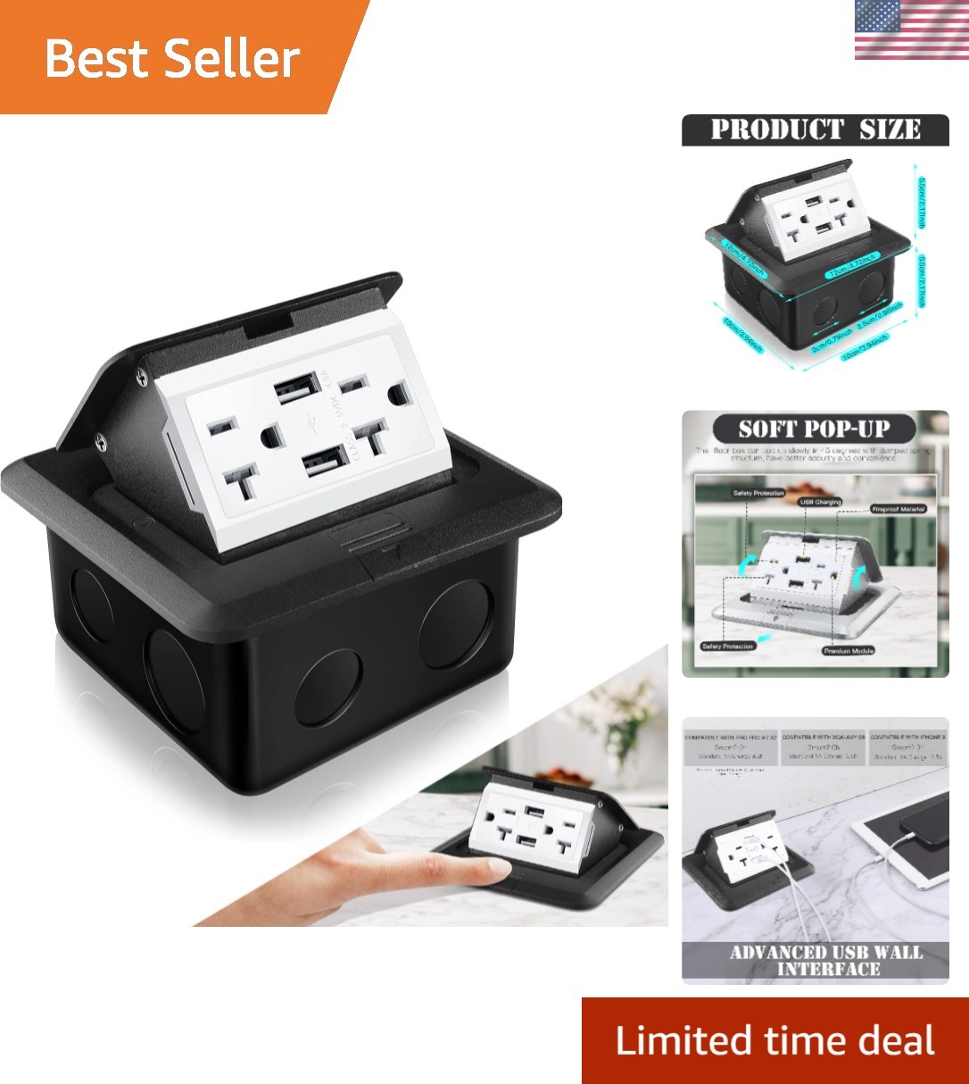 Versatile Weather-Resistant Pop-Up Outlet with 4.8A USB Charger for Any Surface