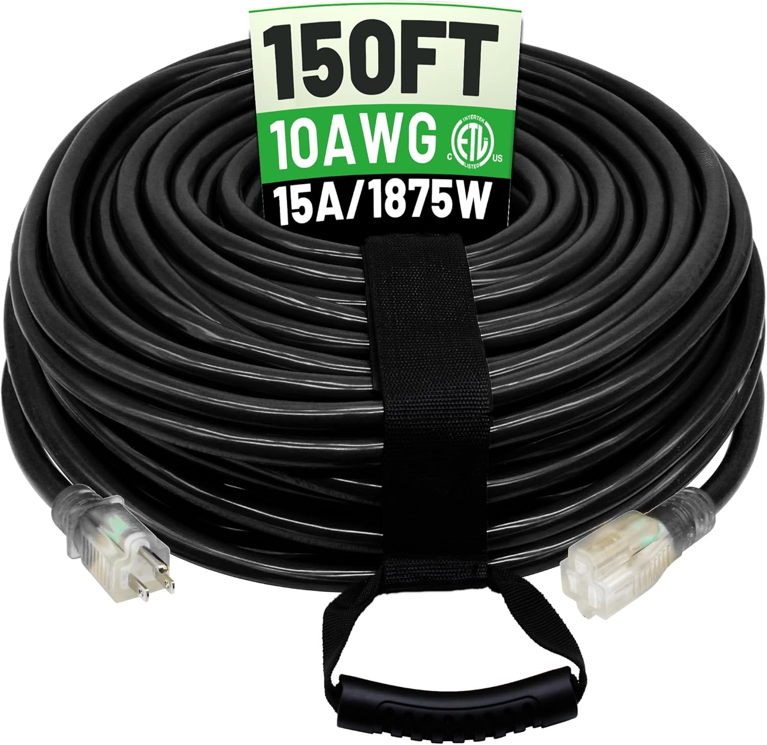 6 Ft 10AWG Black Outdoor Extension Cord Waterproof Heavy Duty 10 Gauge 3 Prong,