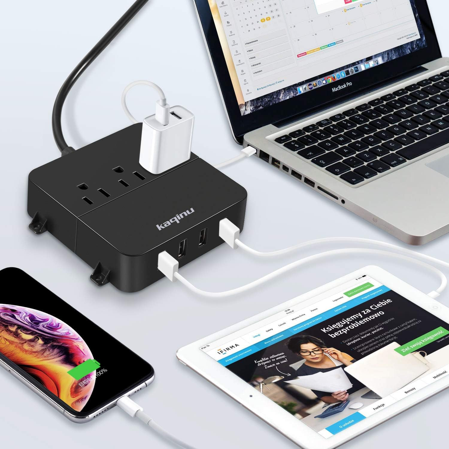 Power Strip with USB – Wall Mountable Power Strip with 4 USB Ports & 3 Outlets w