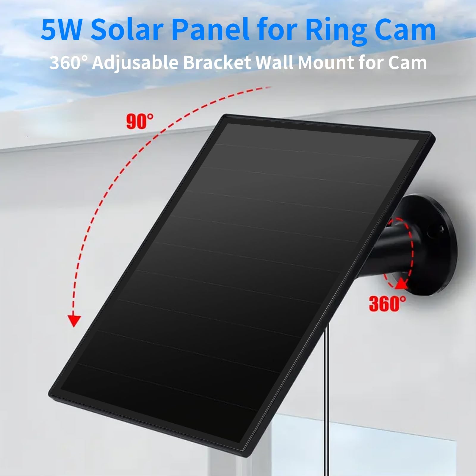 Ring Camera Solar Panel, 5W Charger Compatible with Rings White-1Pack