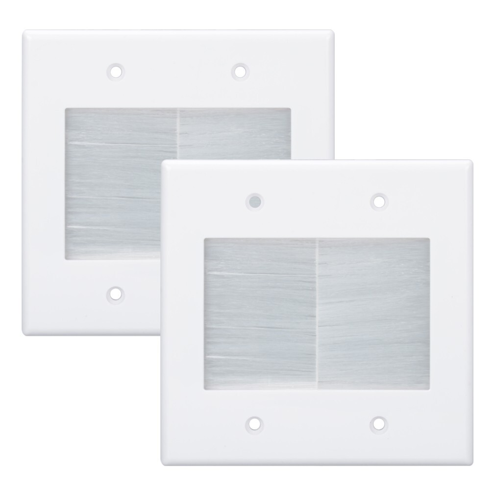 2 Gang Brush Wall Plate Cable Management Kit for TV Coaxial HDMI Ethernet Cables