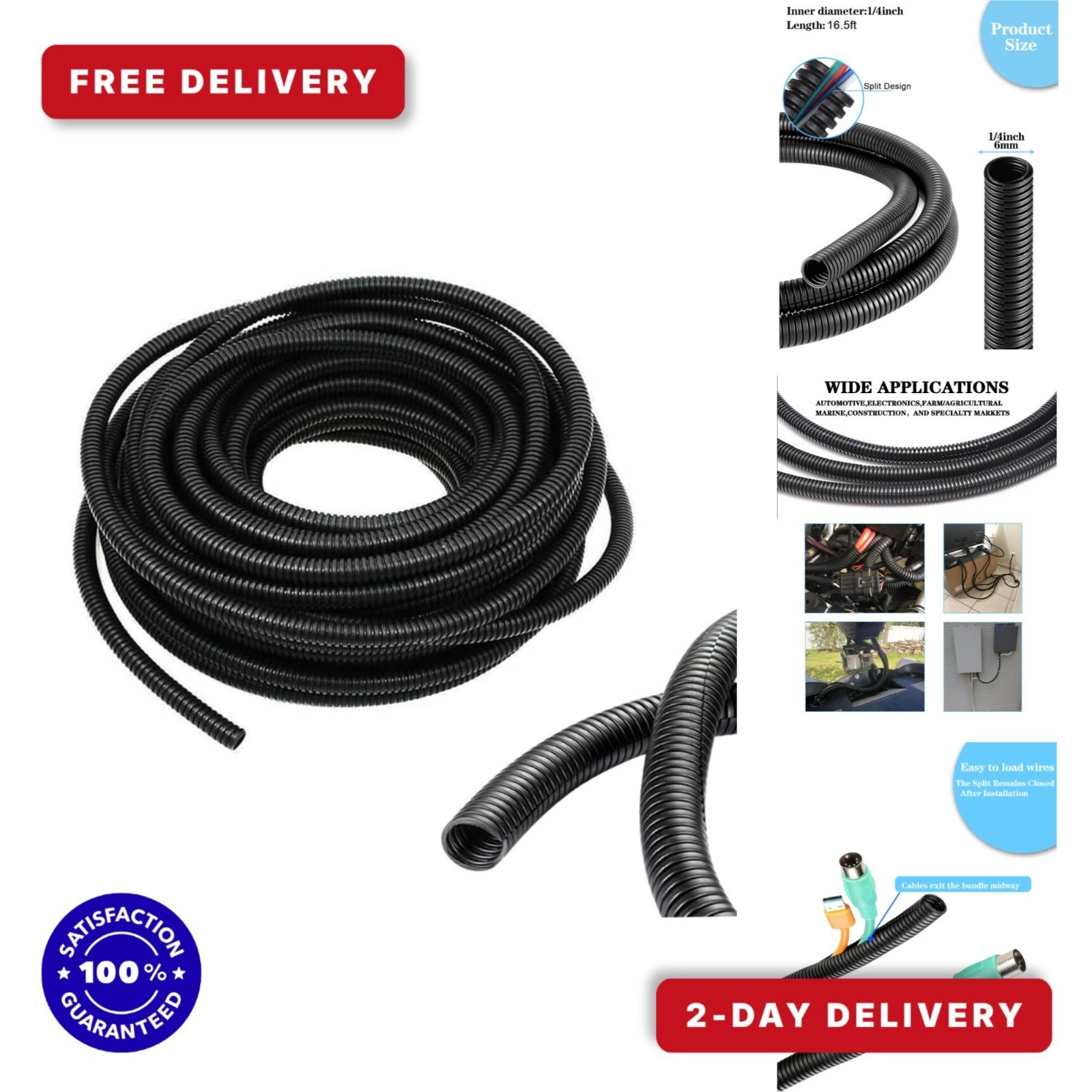 1/4 Inch Wire Loom Split Tubing – 16.5 ft Electrical Conduit Cover