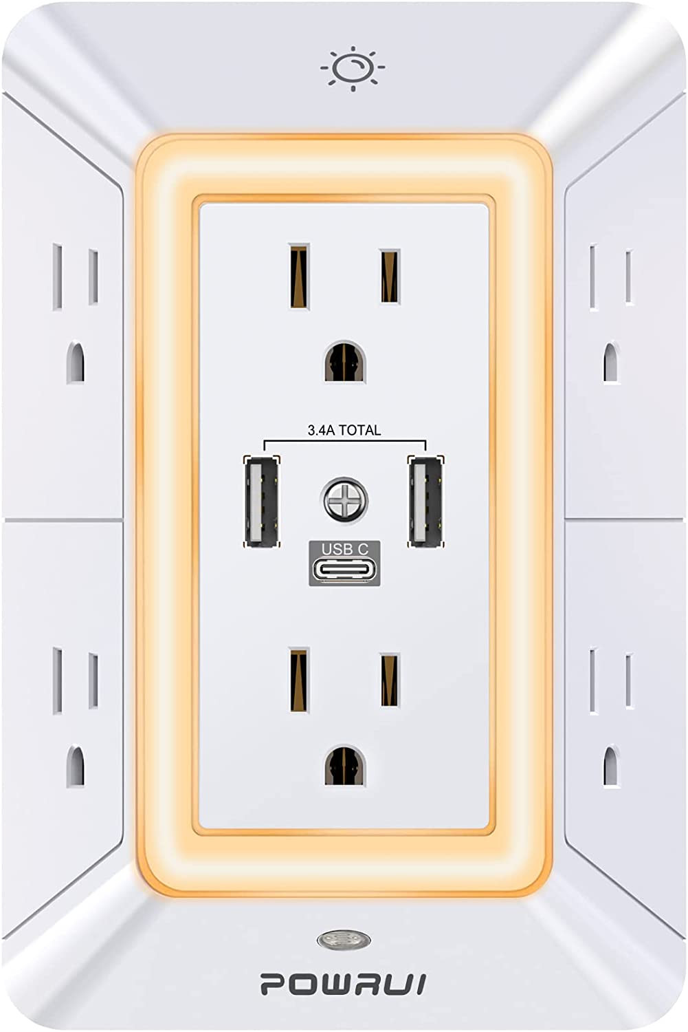 POWRUI Multi Plug 6 Outlet Surge Protector Extender with 3 USB Ports (1 USB C) a