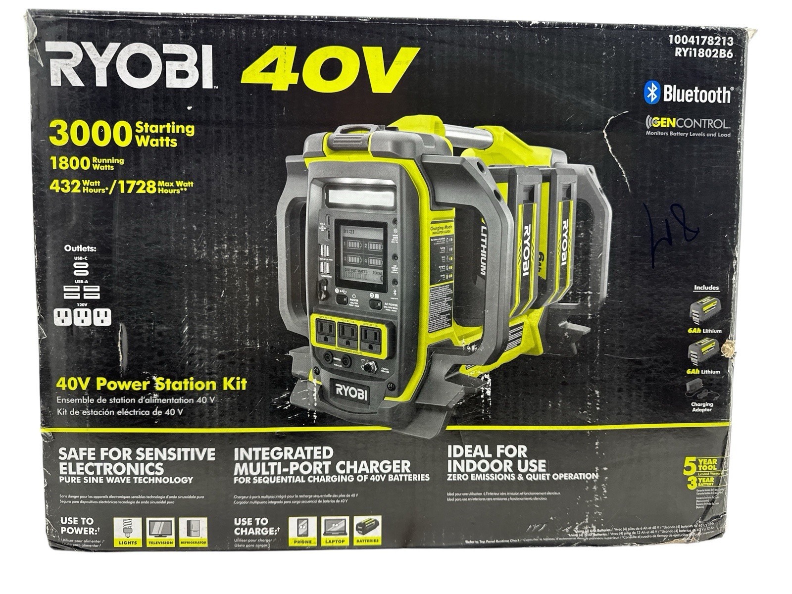 Ryobi 40V Power Station 4-Port Charger Bluetooth (2) 6.0Ah Batteries Ryi1802B6