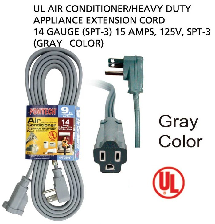 POWTECH 9 FT Heavy Duty Air Conditioner Appliance Extension Cord UL PT-3509 15A