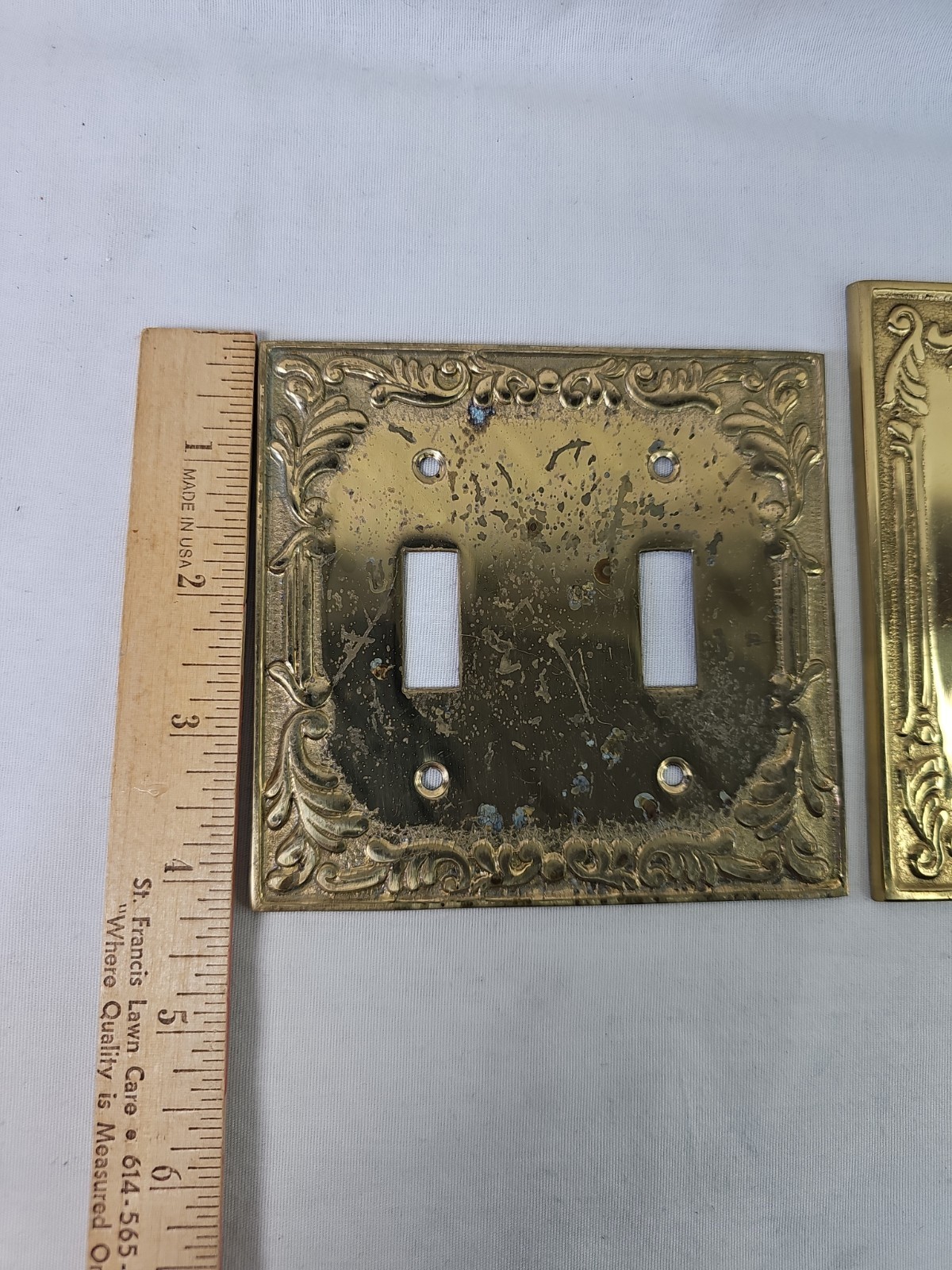 Vintage Set of 2 Light Switch Plate Covers Gold Metal Brass Double & Single GUC