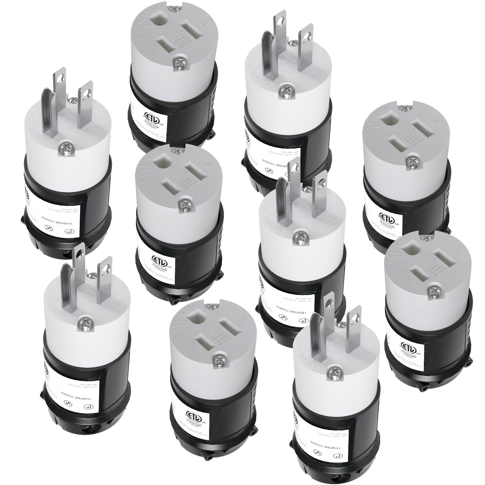 15 AMP Extension Cord Replacement Male and Female Ends 5-15P 5-15R 5 PACK EACH
