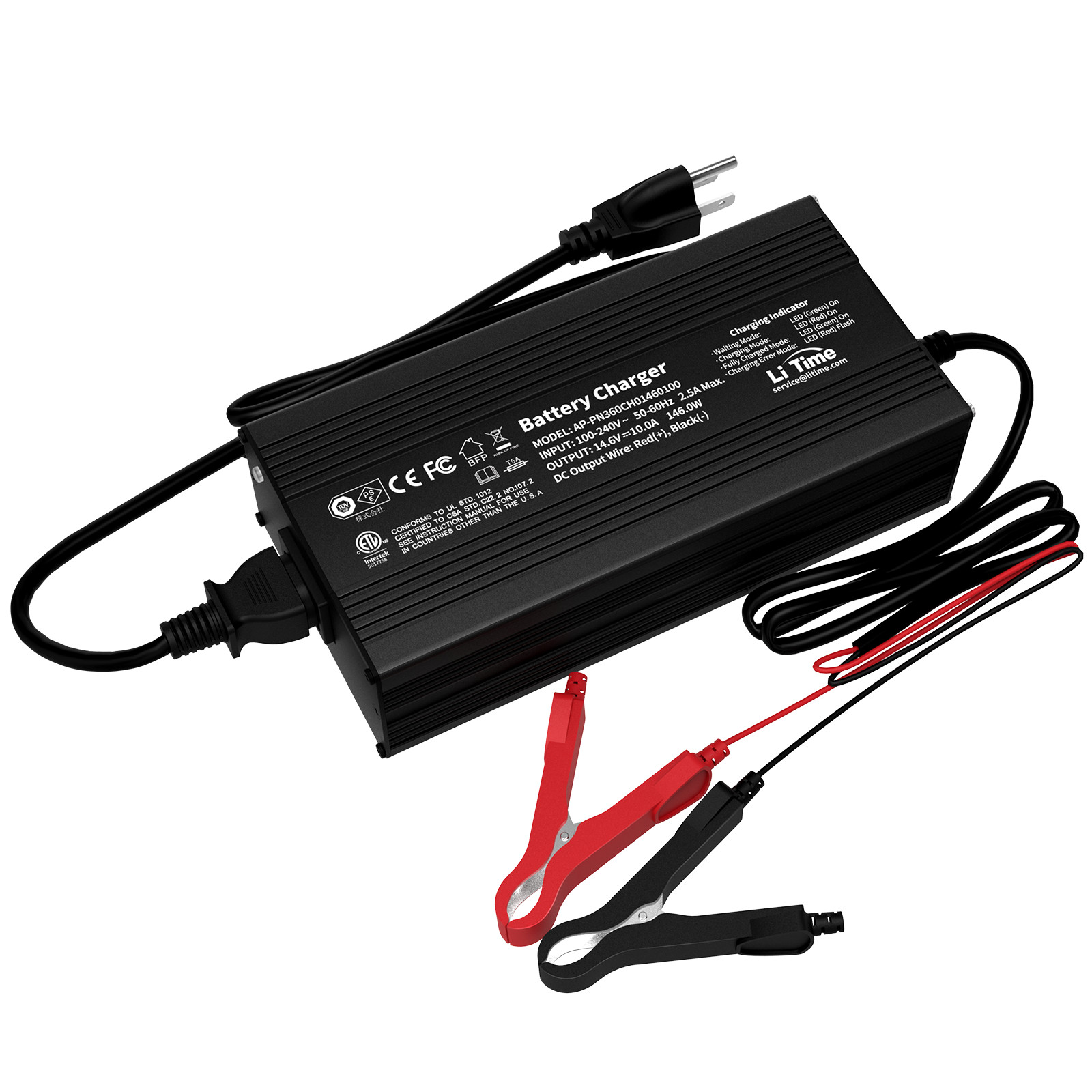 LiTime14.6V 10A AC/DC LiFePO4 Battery Smart Charger Fast Charging -Refurbished