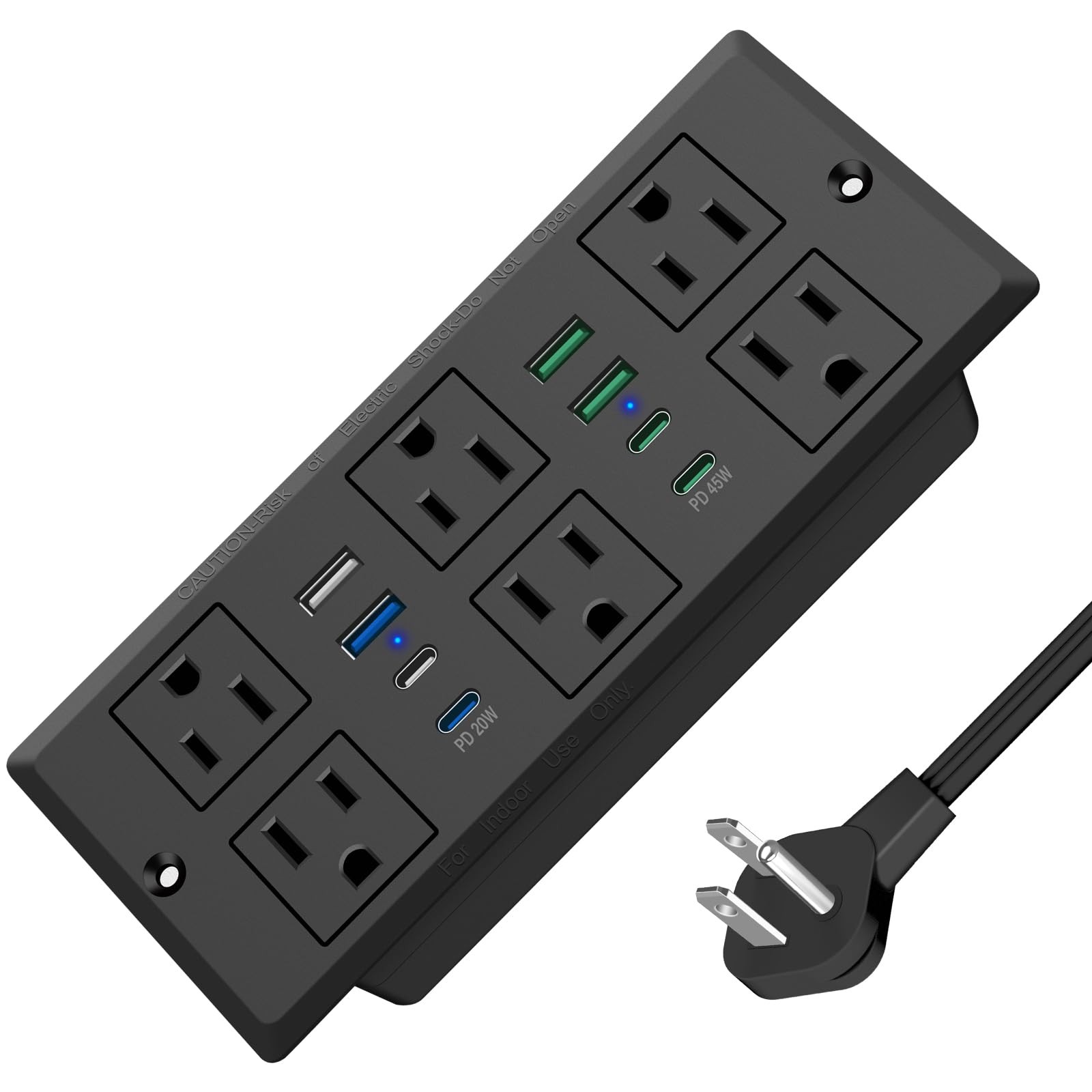 45W Recessed Power Strip, Flush Mounted Surge Protector(1200J) with 6 AC Outl…
