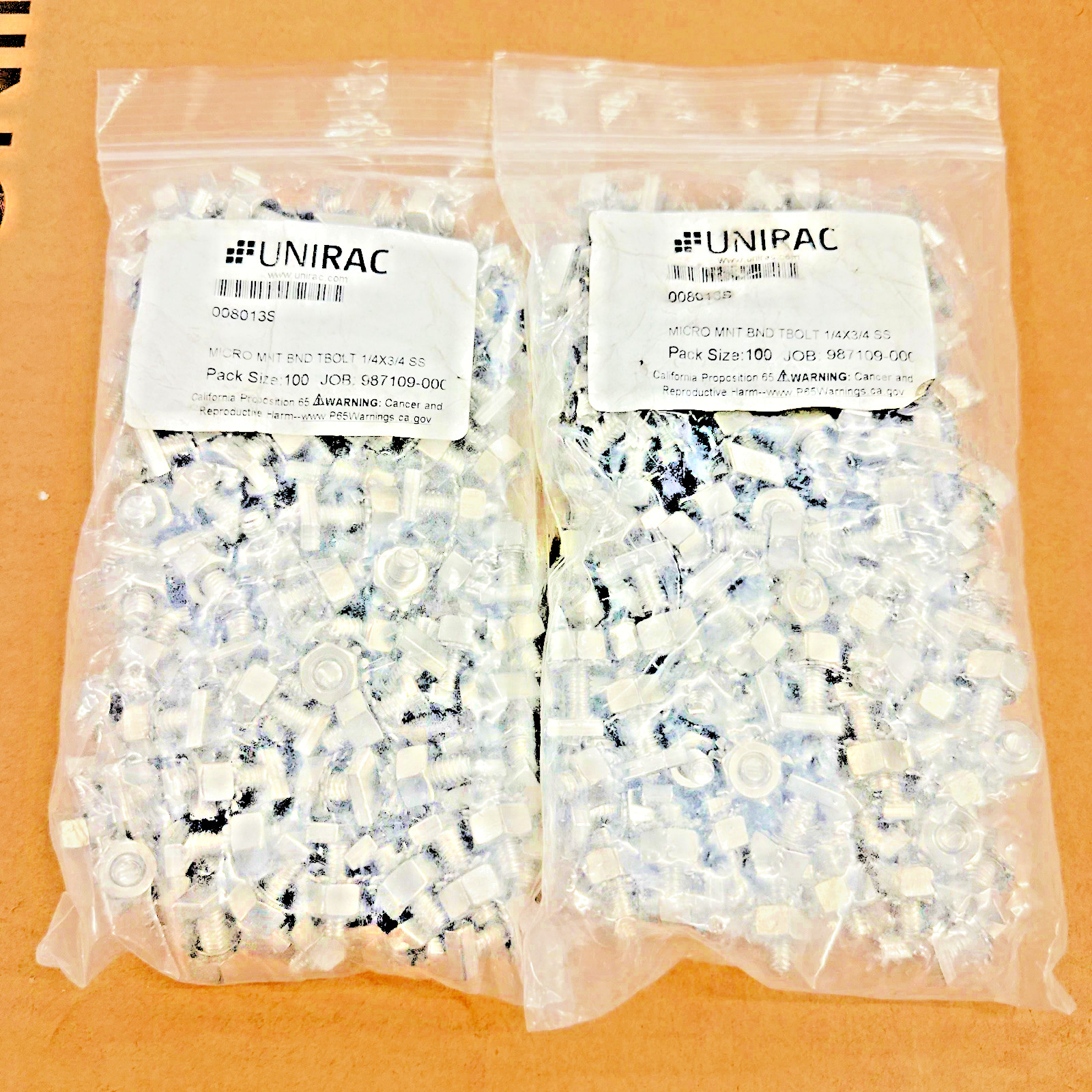 UNIRAC L-Foot stainless steel T-BOLT 3/8 X 3/4, SS, 200 pieces, M35270 solar