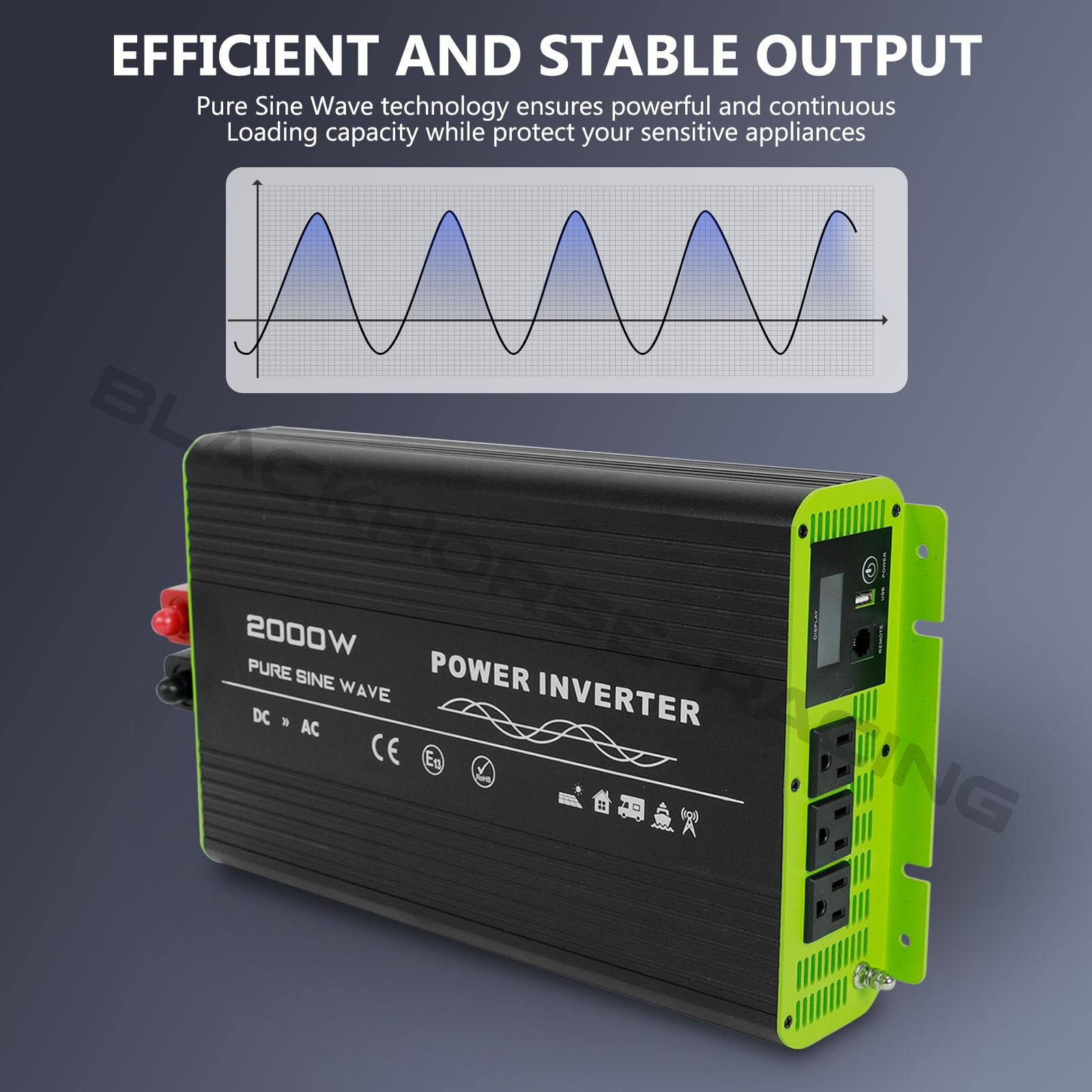 2000W Pure Sine Wave Inverter 12V DC to 110V AC Converter for Home RV Kettles