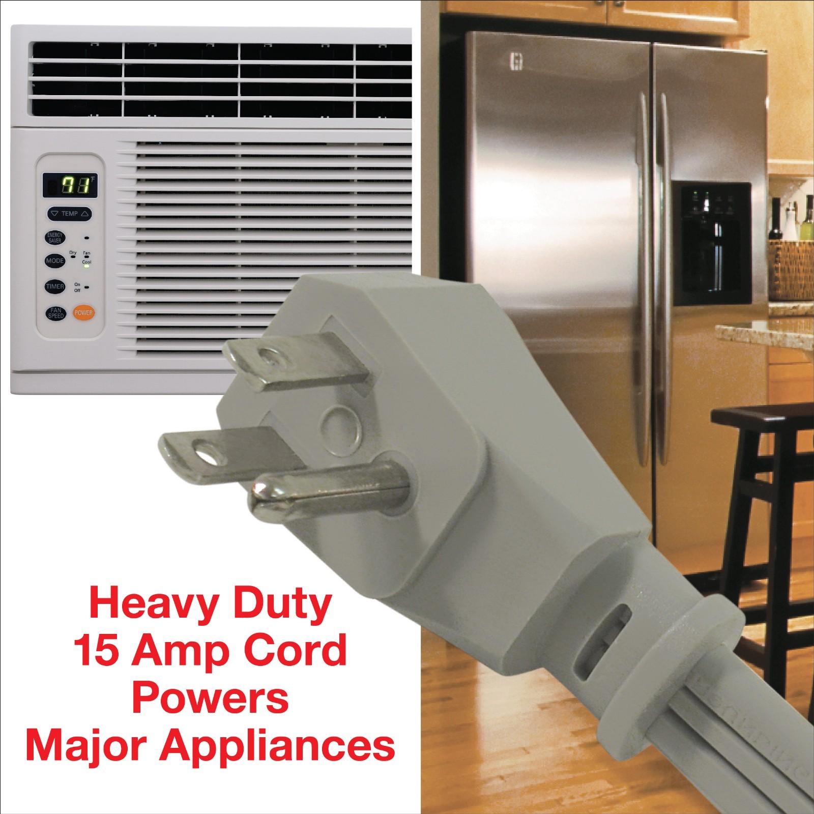 CP 9ft Air Conditioner Major Appliance Extension Cord 3-Prong 14/3 Gray CP10003