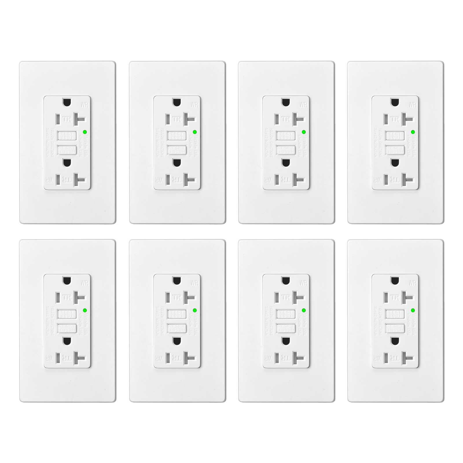 20 AMP GFCI (GFI) Receptacle Outlet – Tamper Resistant TR WR GFCI ETL White 8 PK