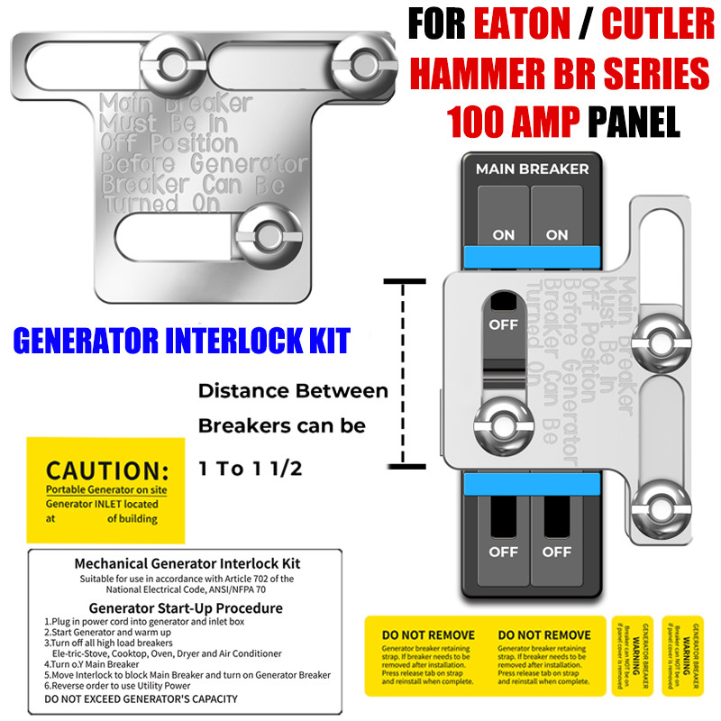 New Generator Interlock Kit For Eaton / Cutler Hammer BR Series 100 Amp Panel