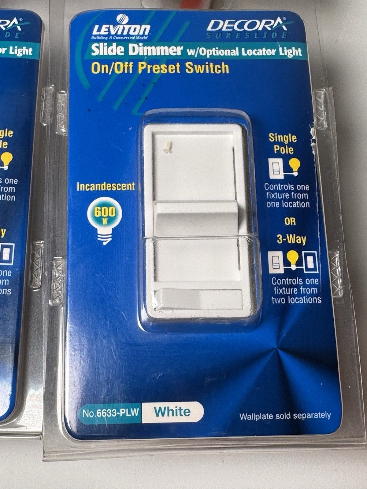 (4) Leviton Single-Pole/3-Way Wall Switch Slide Dimmer 6633-PLW White Decora