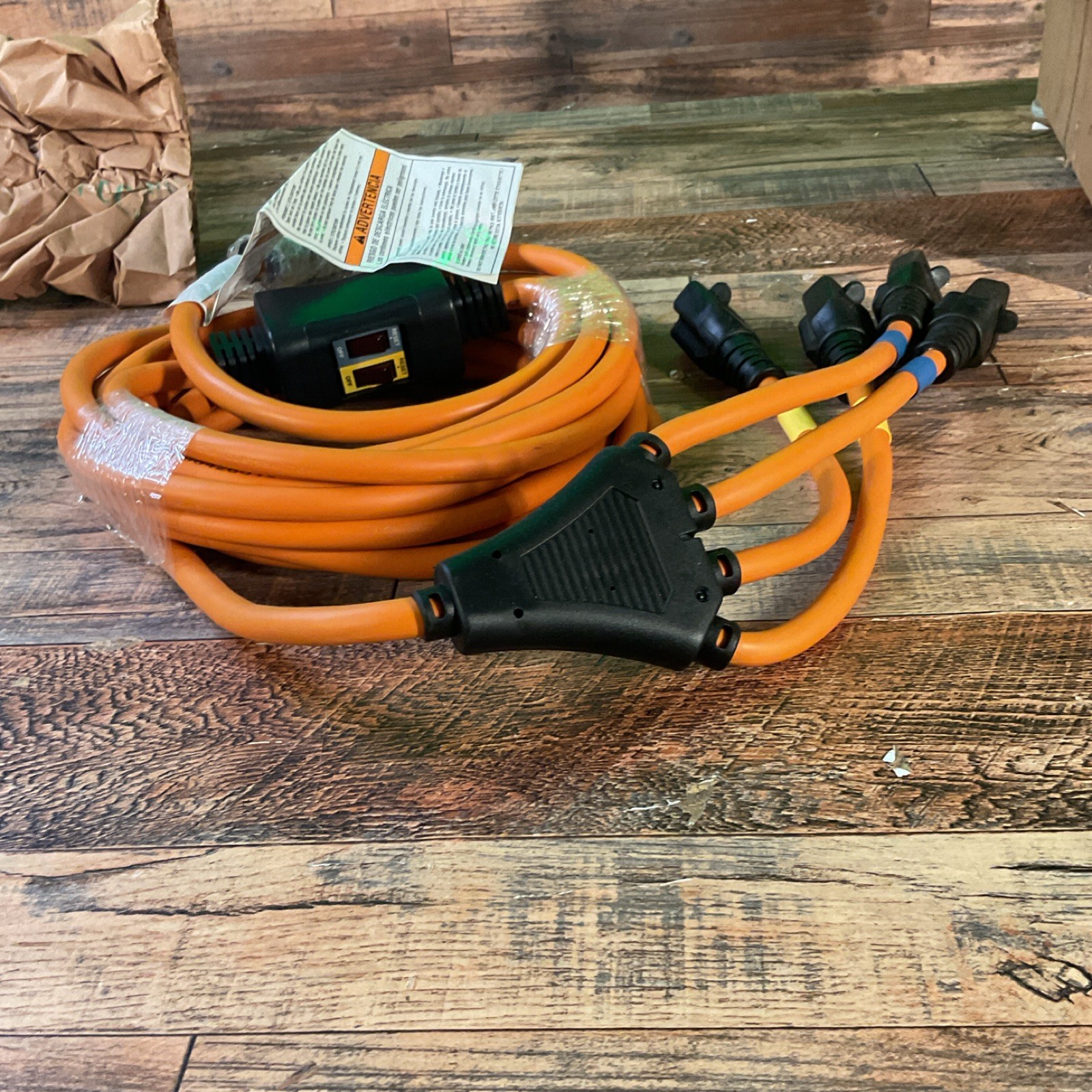 Orange/Black 4-Outlet 4-Way Extension Cord Splitter, 30A United States Plug