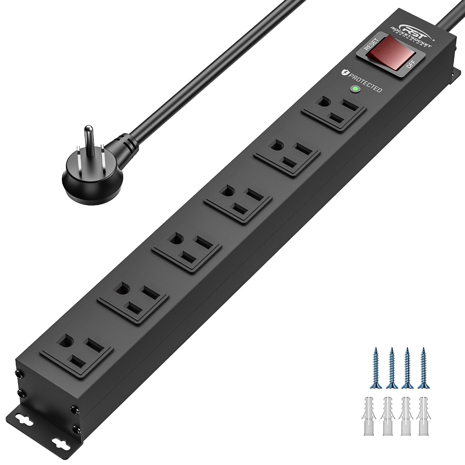 6 Outlet Heavy Duty Power Strip Surge Protector, 10FT Power Cord/14AWG/15A
