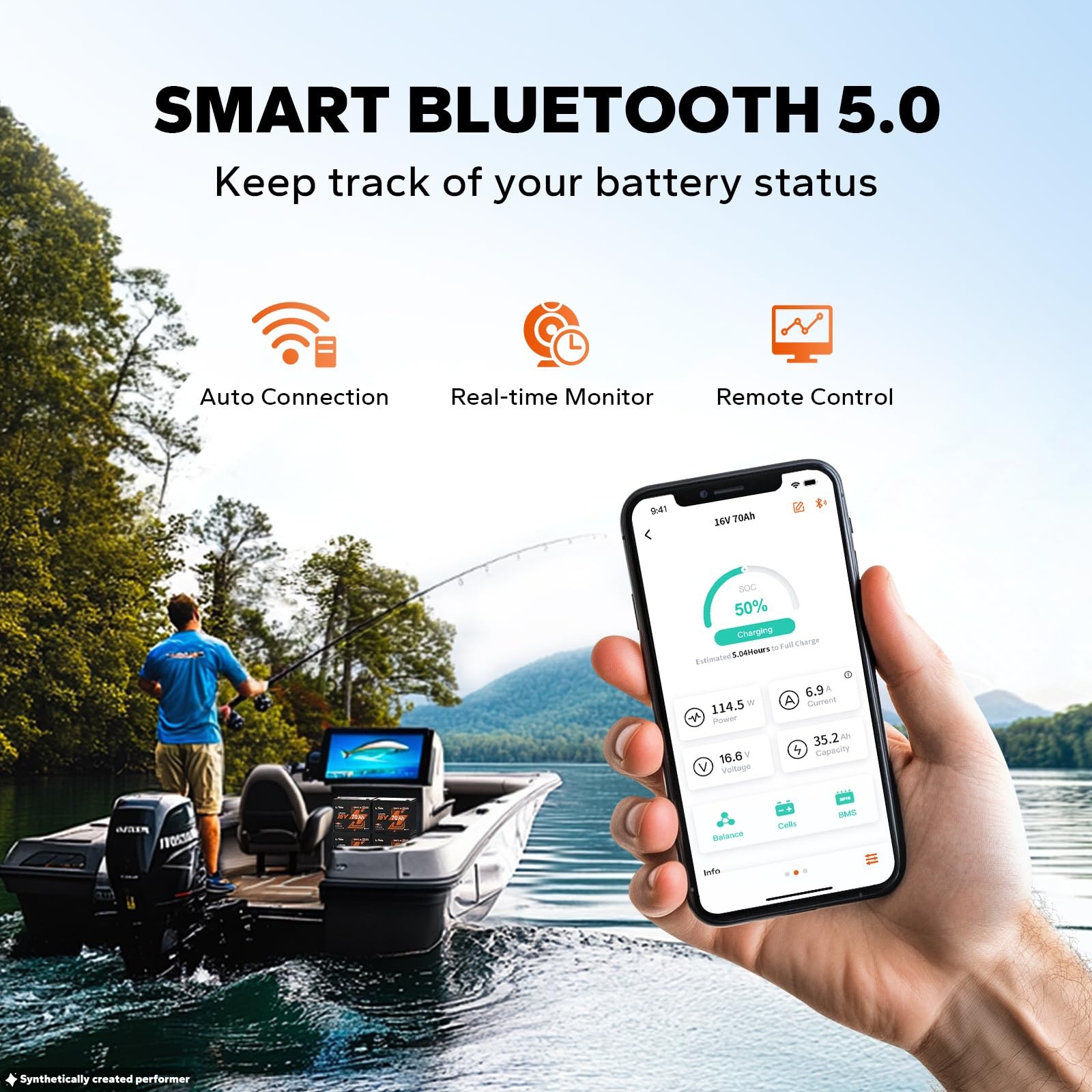 LiTime 16V 70Ah Bluetooth LiFePO4 Lithium Battery Born For Fish Finder Marine