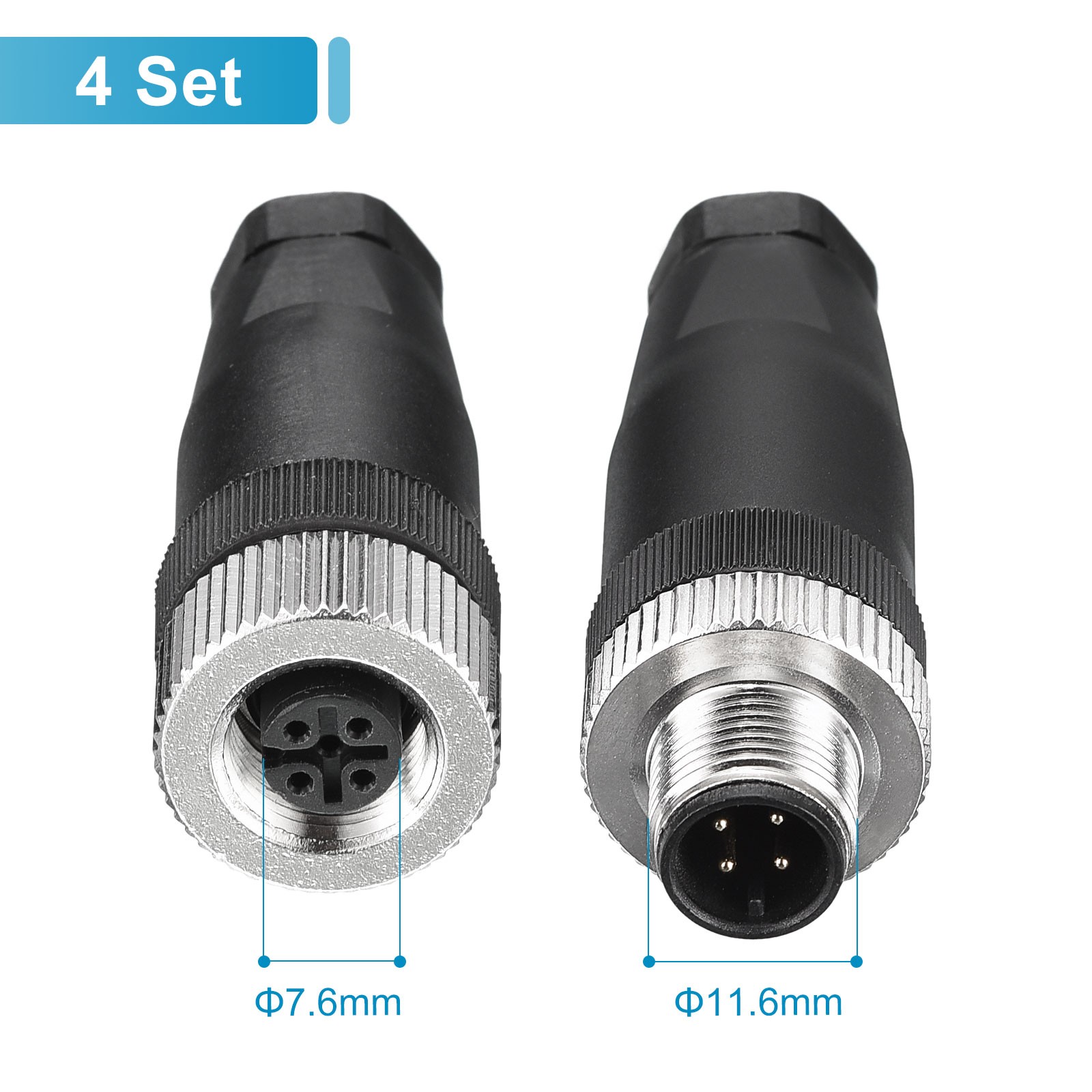 4 Set 4 Pin M12 Male & Female Aviation Wire Connector Waterproof IP67 Circular