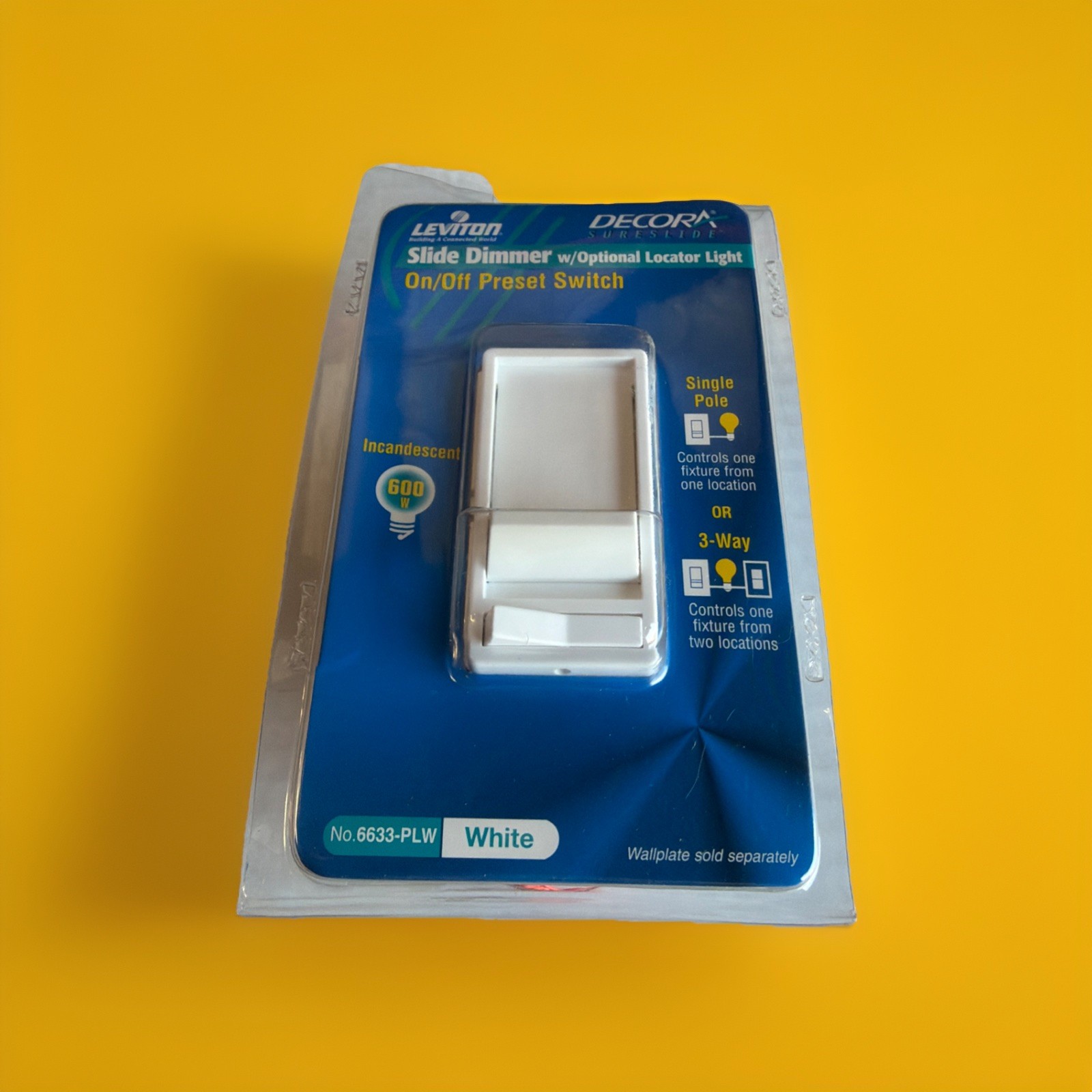 🔥 Leviton 6633-PLW Decora SureSlide Slide Dimmer Switch White ~ 1 Unit🔥