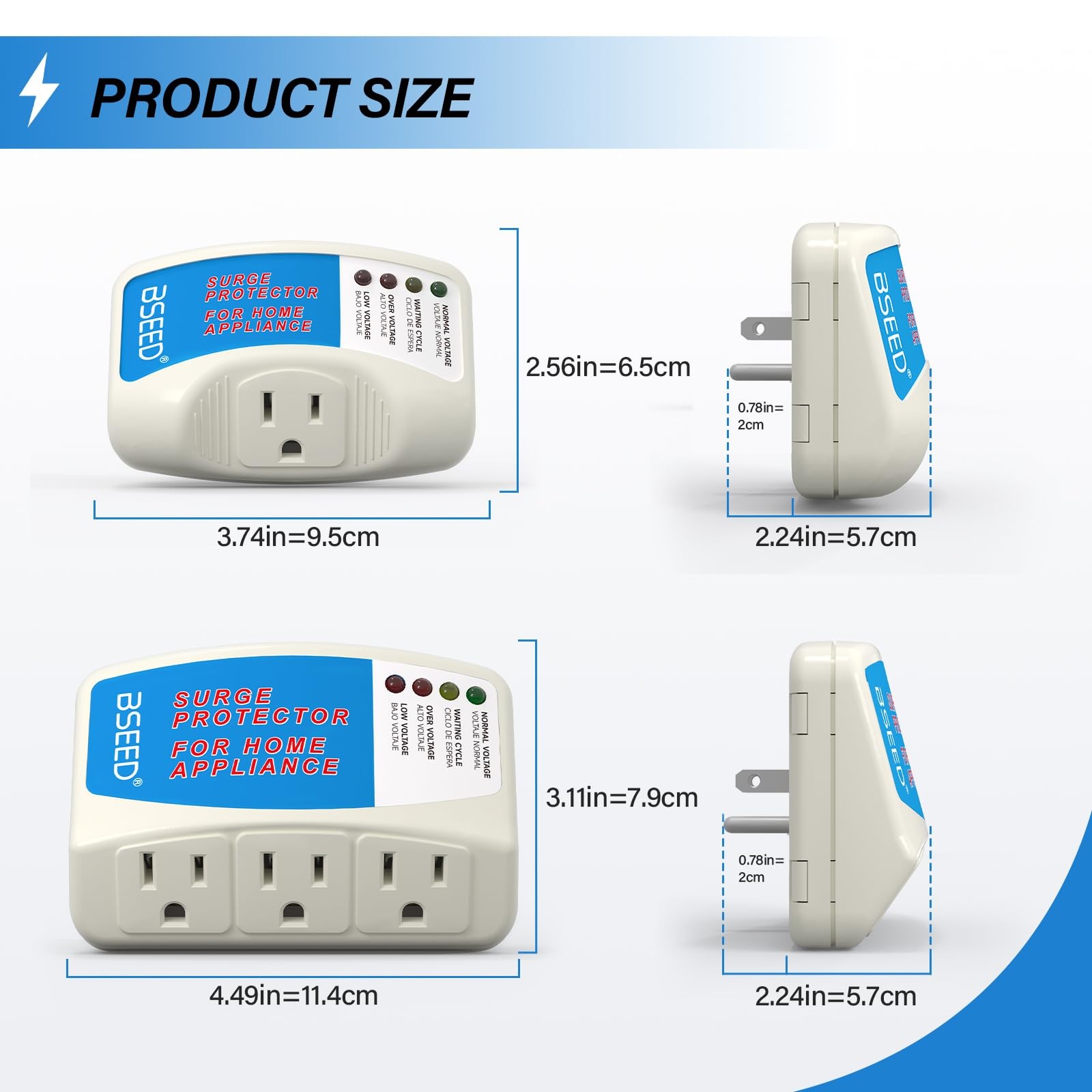 Voltage Protector 3 Outlet Plug In Surge Protector For Home Appliance Multi Func