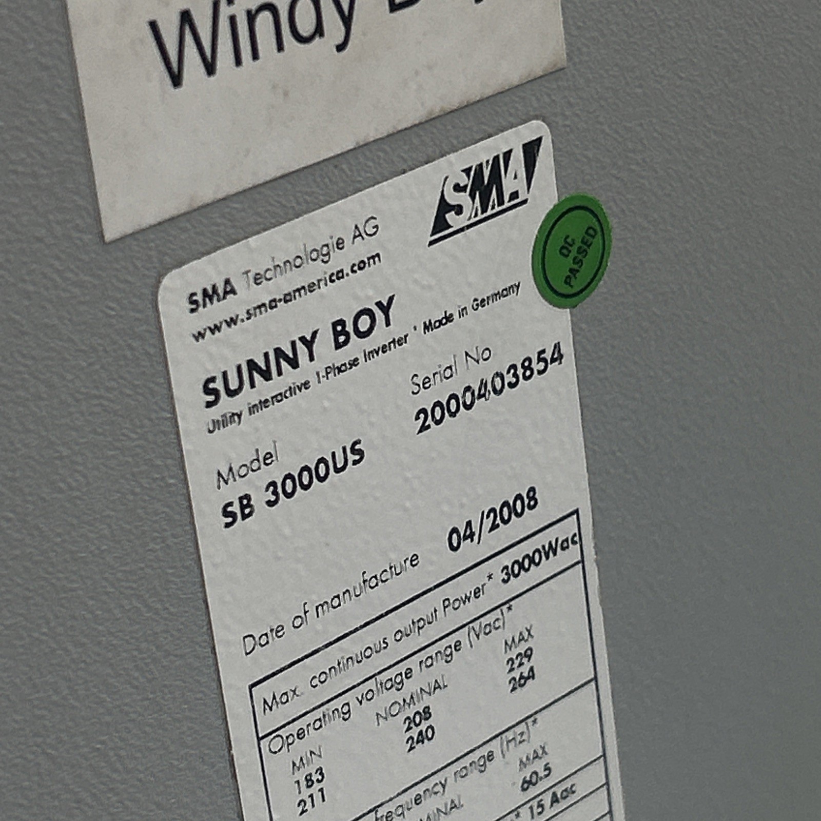Windy Boy Power Inverter Sb3000us. Sma Sunny Boy W/ Auto Wind Generator Charger