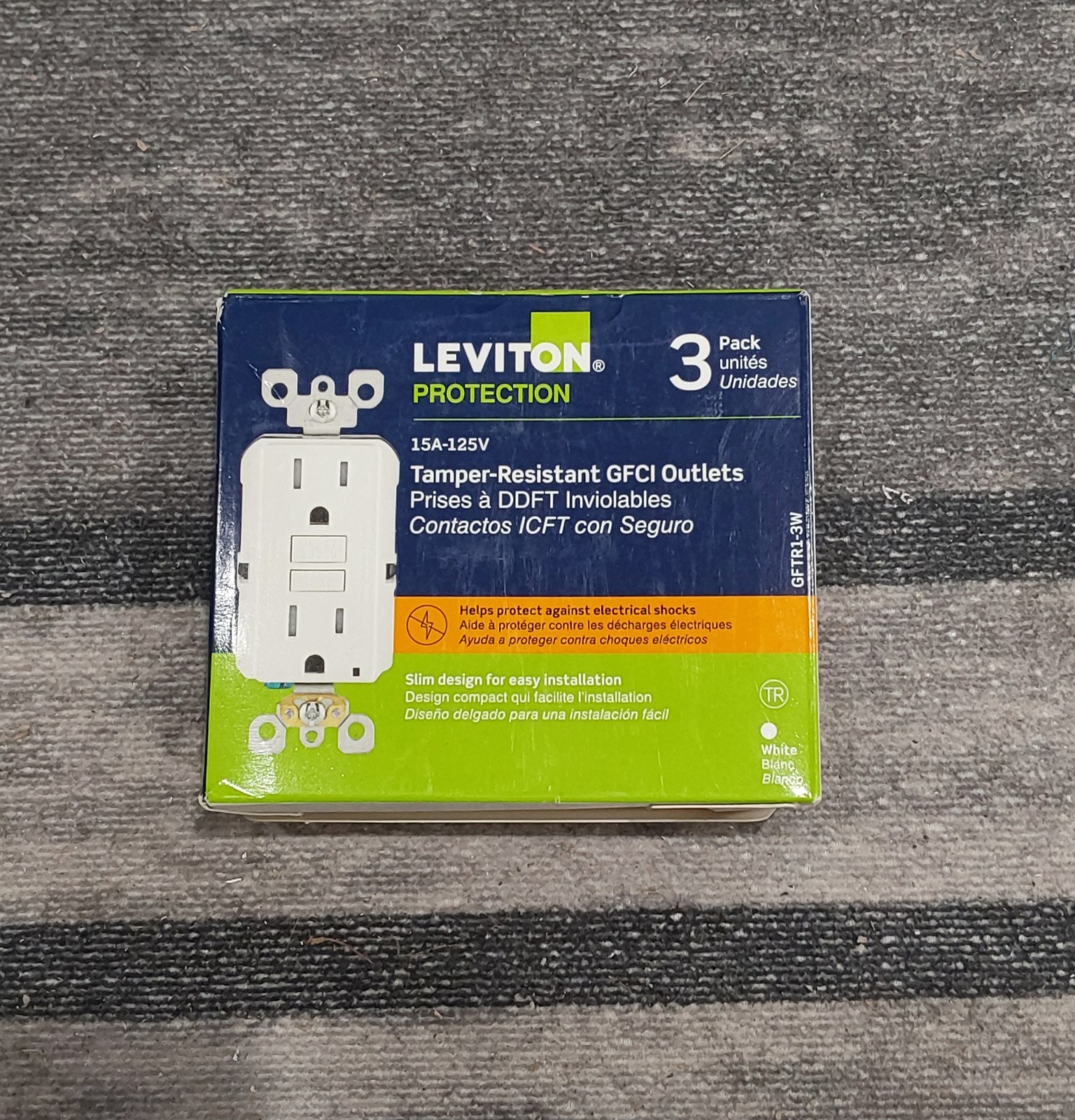 Leviton GFTR1-3W White 15A 125V Thermoplastic Tamper Resistant GFCI Receptacle O