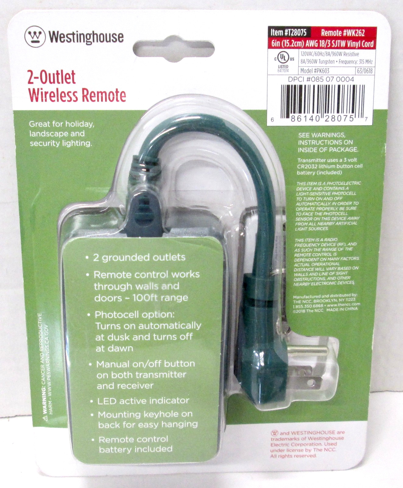 Westinghouse 2 Outlet Grounded Outdoor Wireless Remote Control – New/Sealed