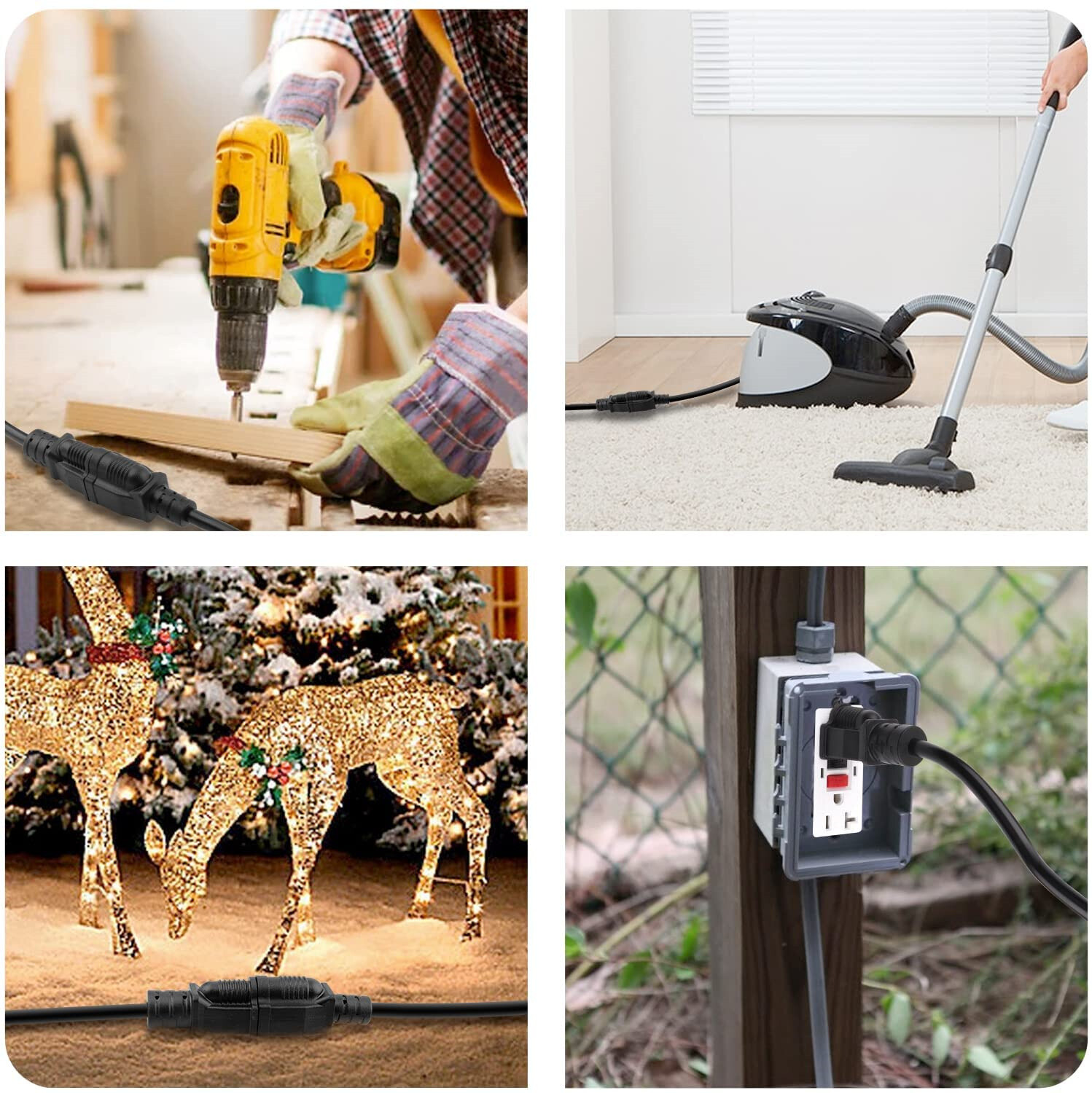 6/8/10/15/20/50/100 FT 16/3 Gauge Black Indoor Outdoor Extension Cord Waterproof