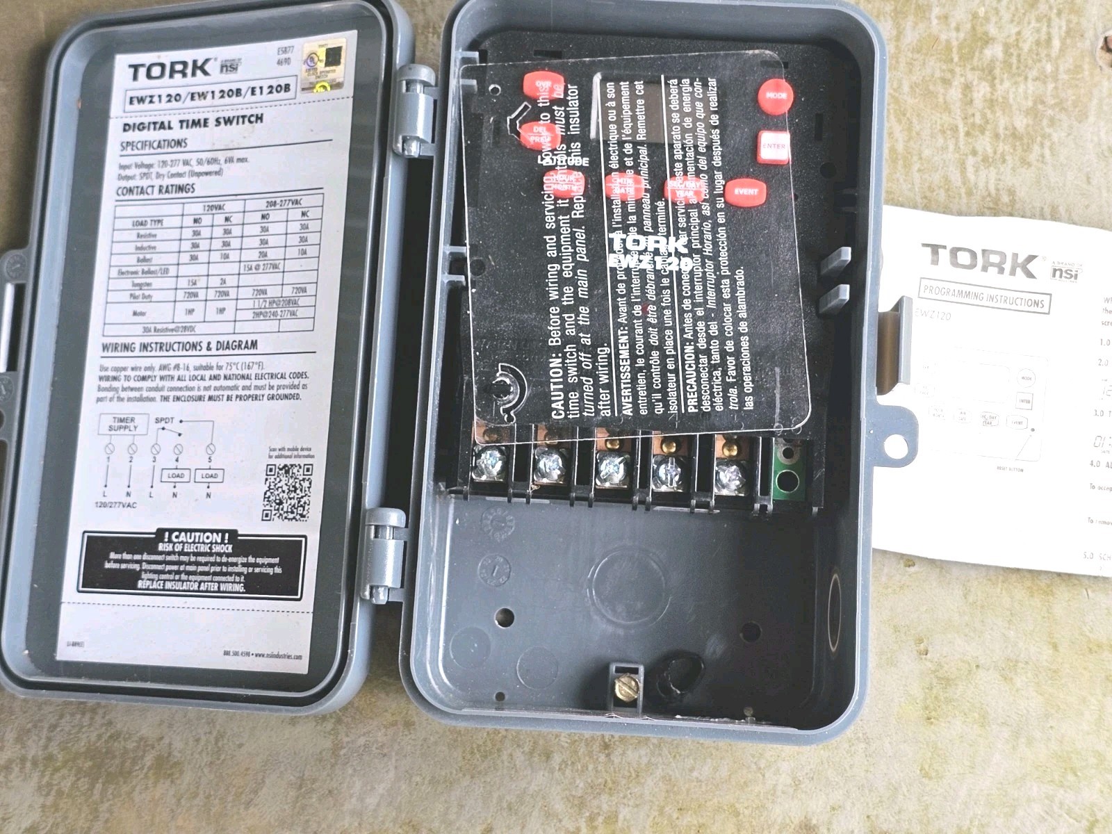 Tork EWZ120 Digital Time Switch Voltage Rating 120–277 VAC 50/60Hz READ