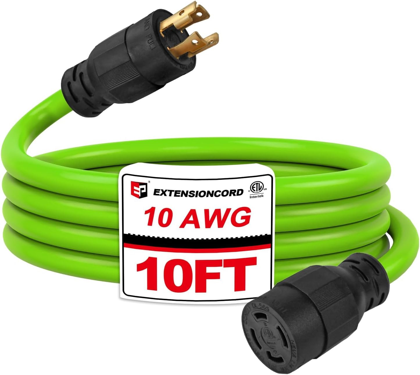10 Ft 30-Amp Generator Extension Cord, 4-Prong 125/250V 7500W NEMA L14-30P/R, 10