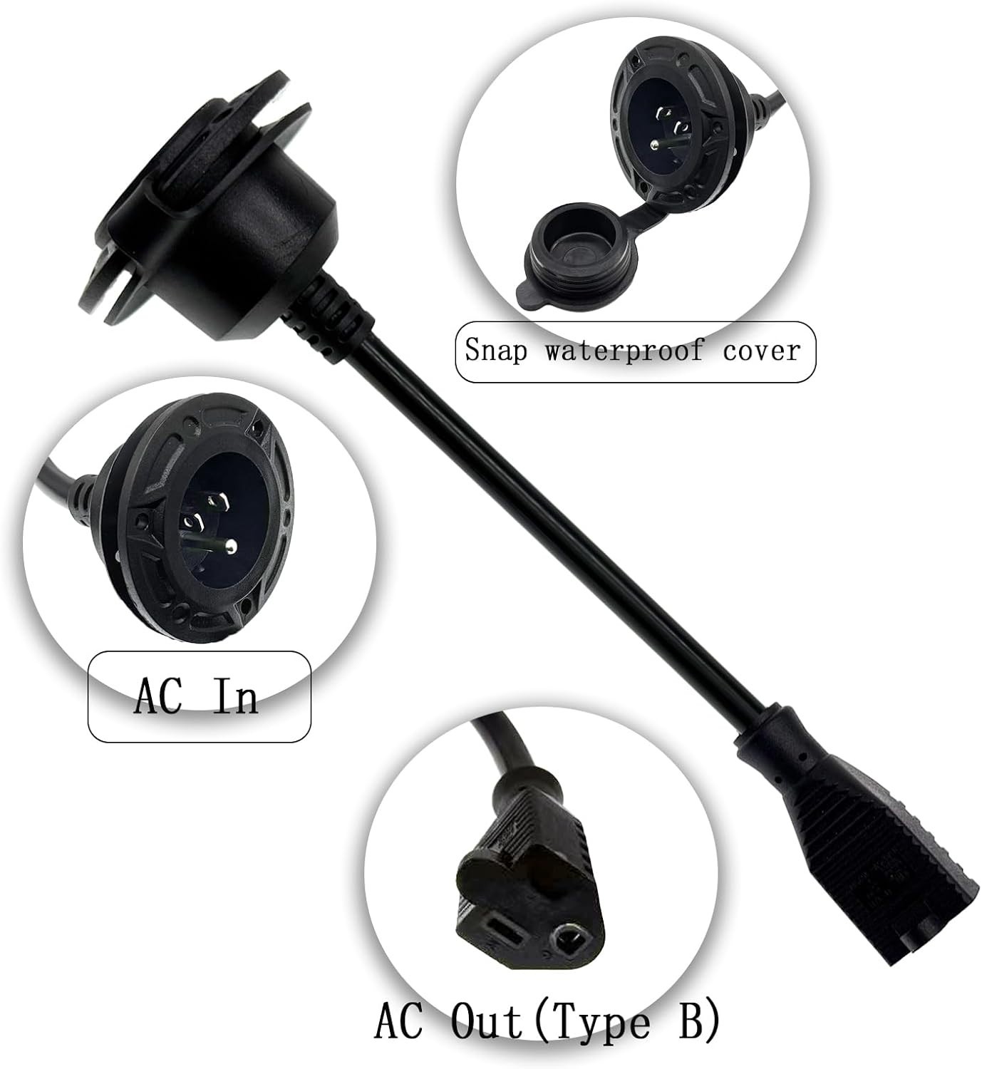 20Amp 125V AC Power Plug Port Inlet Socket 18″ Extension Cord for RV Camper Boat