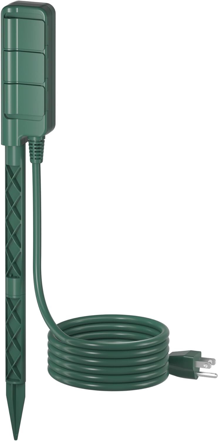 HBN Outdoor Power Stake Waterproof 6Ft Extension Cord with 3 Grouded Outlets