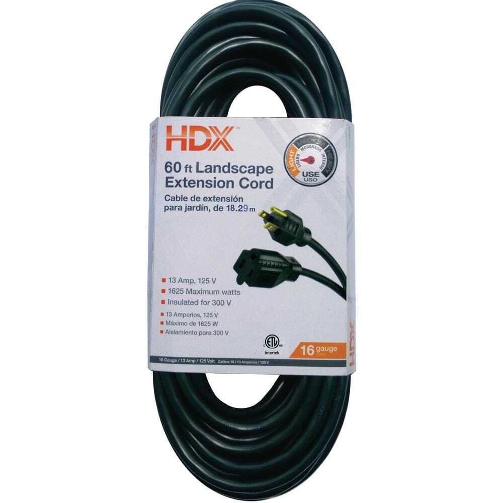 HDX 60 ft. 16/3 Landscape Extension Cord, Green, 13 Amp, 125-V