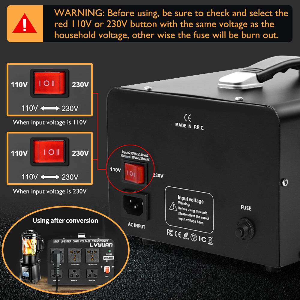 5000W Peak Step Up &Down Voltage Converter Transformer 110V to 220V 220V to 110V