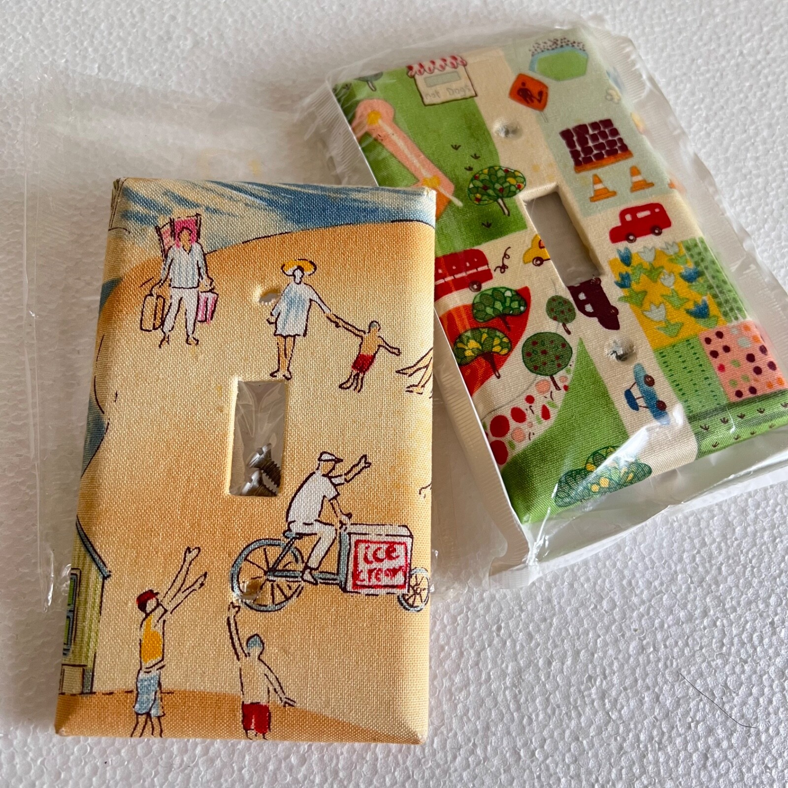 Single Toggle Light Switch Covers Custom Handmade Designer Fabric, 2 Wall plates