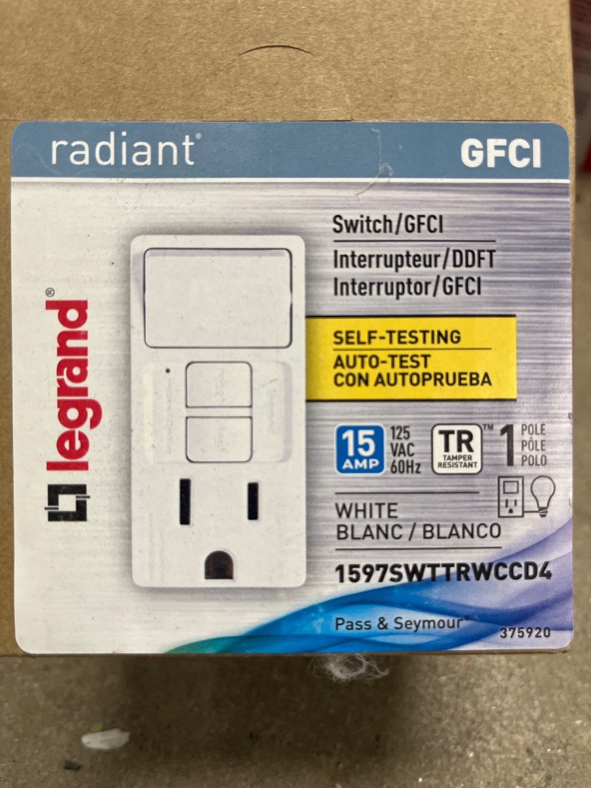 1597SWTTRWCCD4 Legrand 15A GFCI Switch Outlet White