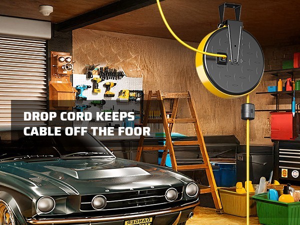 DEWENWILS 30 Ft Retractable Extension Cord Reel, Ceiling/Wall Mount 16/3 Gauge