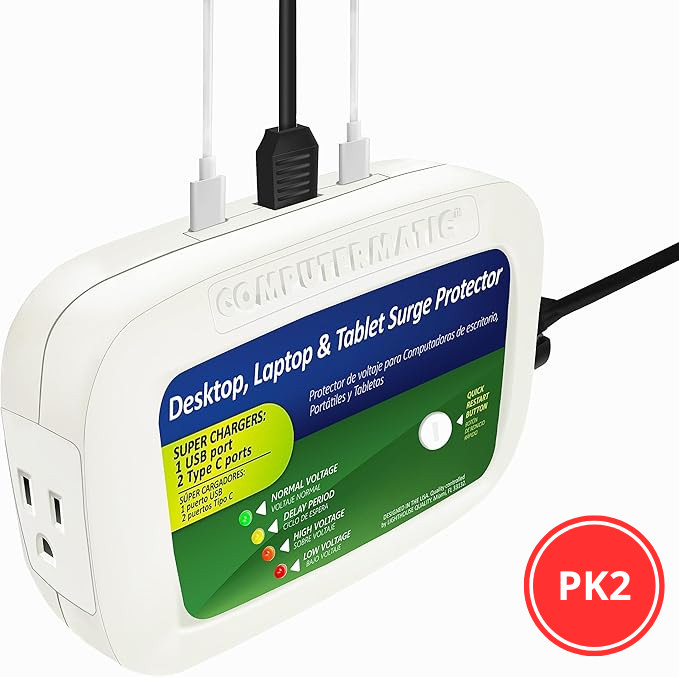 Computermatic 2 in 1 Electronic Voltage & Surge Protector PK2