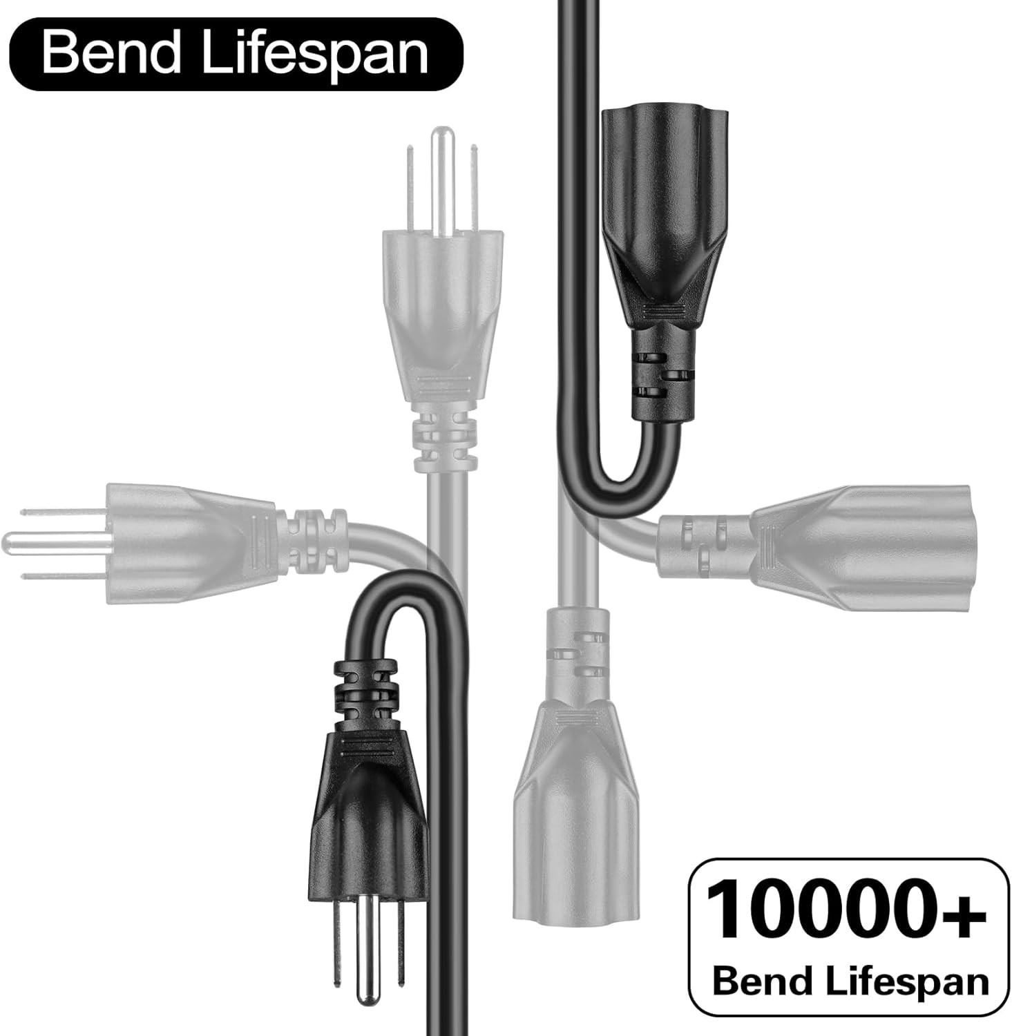 4 Way Power Splitter Cord 1 to 4 Extension Cable 16AWG 125V 20 Inch Black