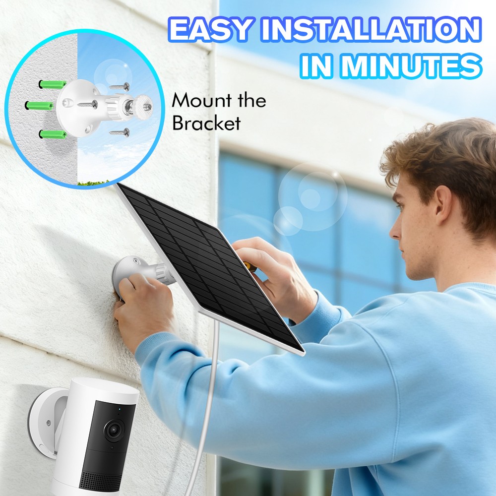 Solar Panel for Security Camera, 10W Solar Charger with Micro USB & Type-C Port