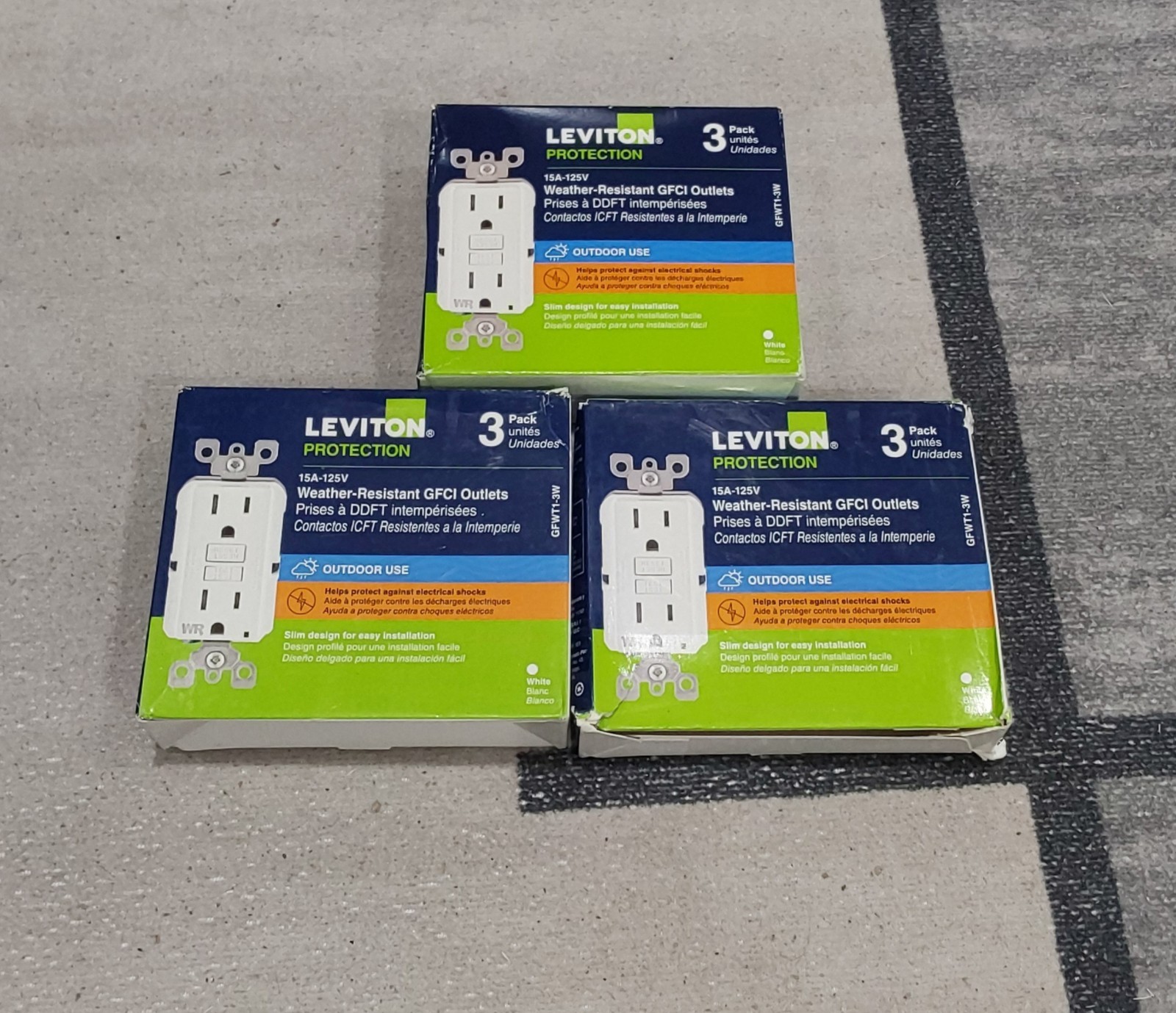 Leviton GFWT1-3W Self-Test WEATHER RESISTANT TR OUTDOOR GFCI Duplex LOT OF3 D3**