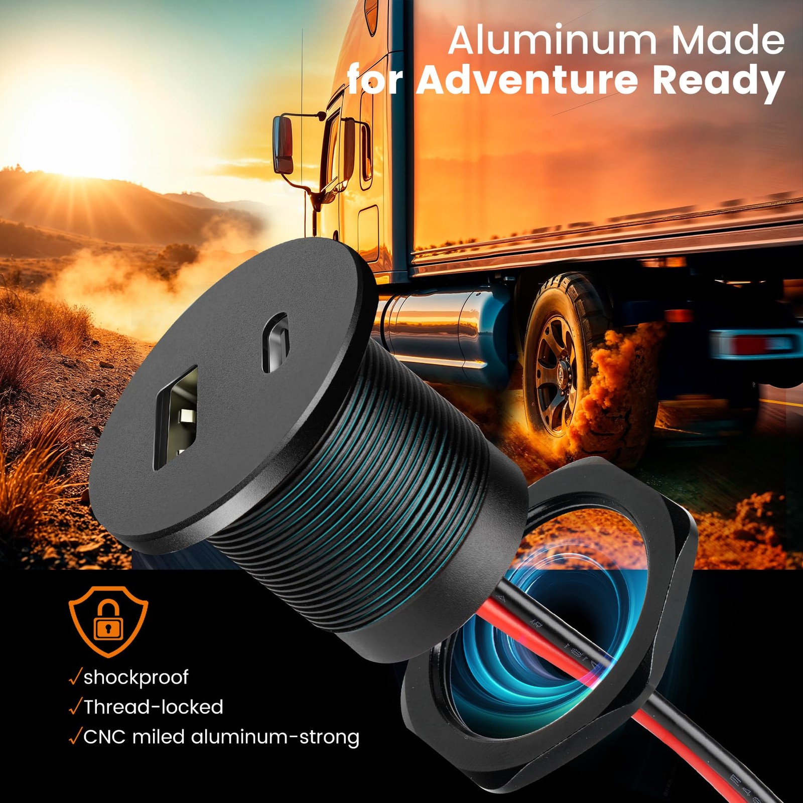 CamperXlite RV 12V USB Outlet Alumium Charger, 1.46″ * * 1.14″, 1Pcs