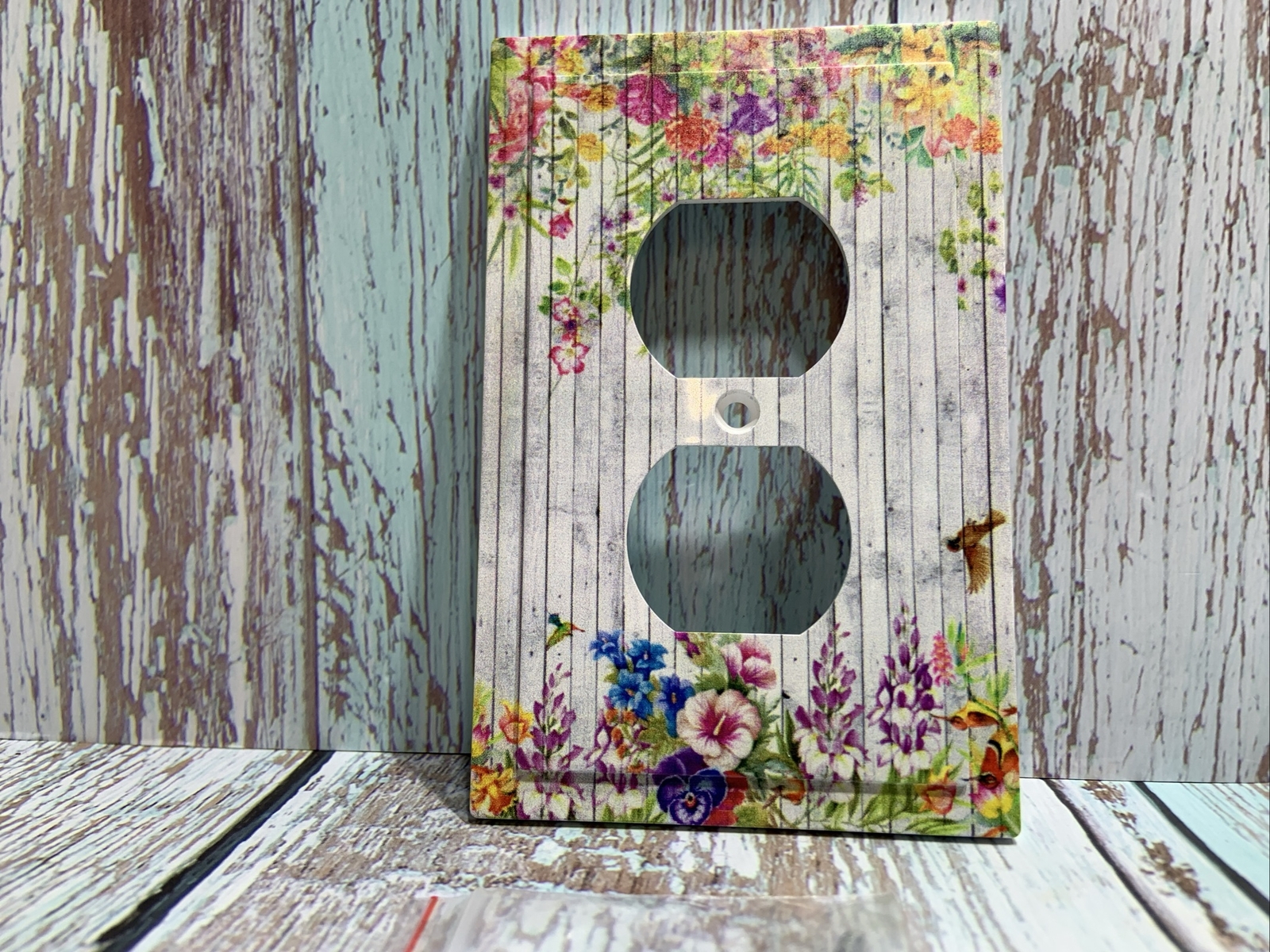 White Gray Floral Leaves Electric Switch Cover.Double.NIP