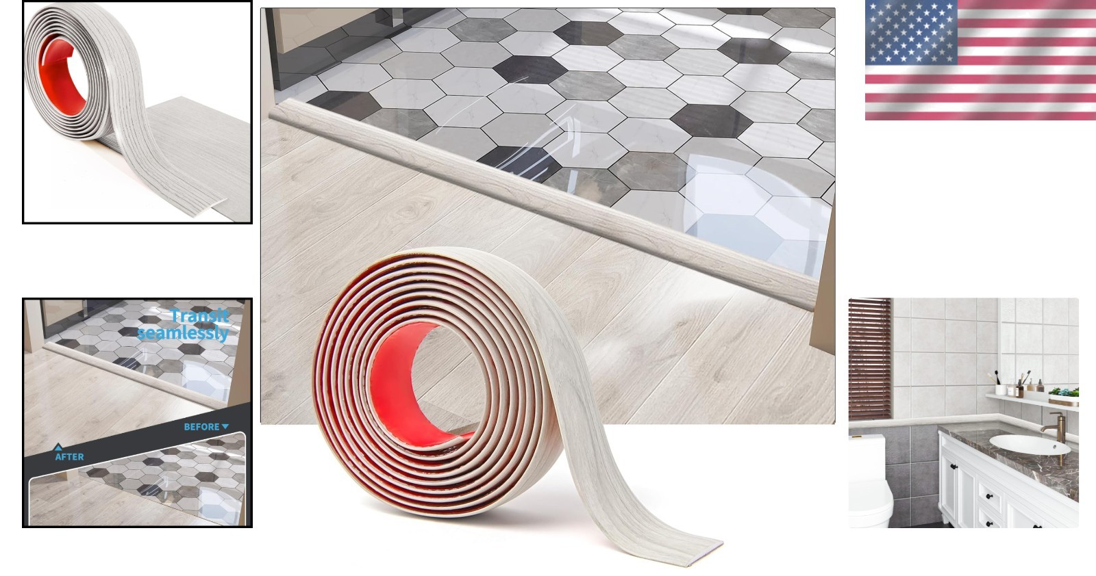 Elegant Self-Adhesive Vinyl Floor Transition Strip – 10FT, White-Washed Finish